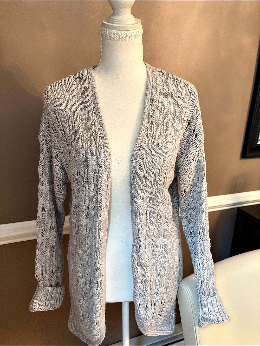 Hollister Open Front Knit Cardigan in Gray